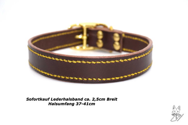 Lederhalsband braun mit goldener Naht HU 37-41cm