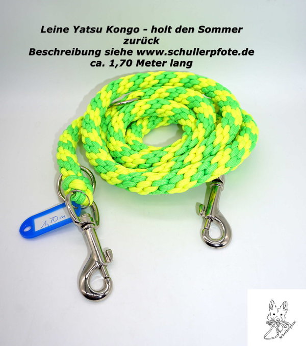 Sofortkauf Paracord Leine Yatsu Kongo Neon Grün/Gelb für Mittelgroße Hunde ca. 1,7 Meter lang