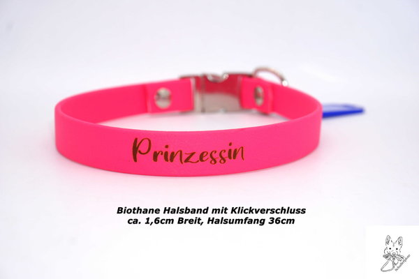 Biothane Halsband Prinzessin HU 36cm mit Klickverschluss 1,6cm Breit