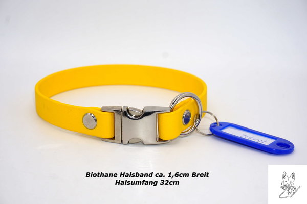 Biothane Halsband Gelb  ca. 1,6cm Breit, Halsumfang 32cm