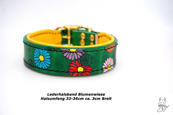 Lederhalsband Blumenwiese Halsumfang 33-36cm