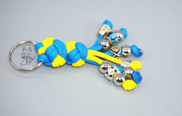 Paracord Schlüsselanhänger - Happy - Blau/Gelb